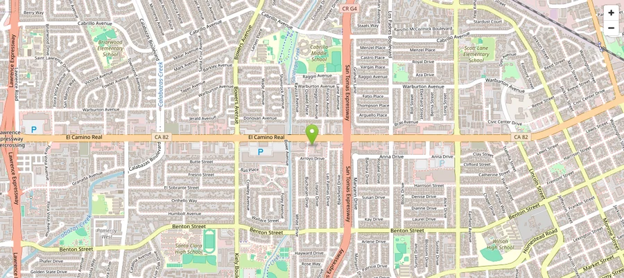 Map of Santa Clara, California showing High Class Driving Instructor's location on El Camino Real